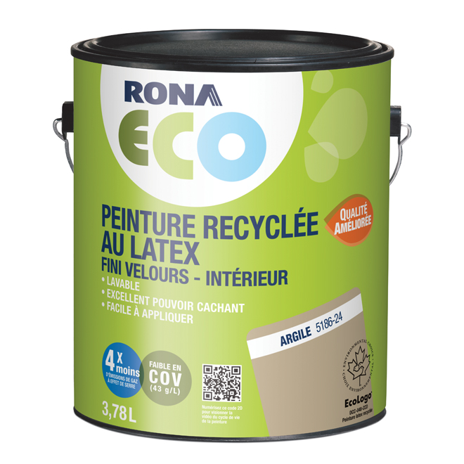 Peinture d intérieur recyclée RONA ECO latex 3 78 l fini velours