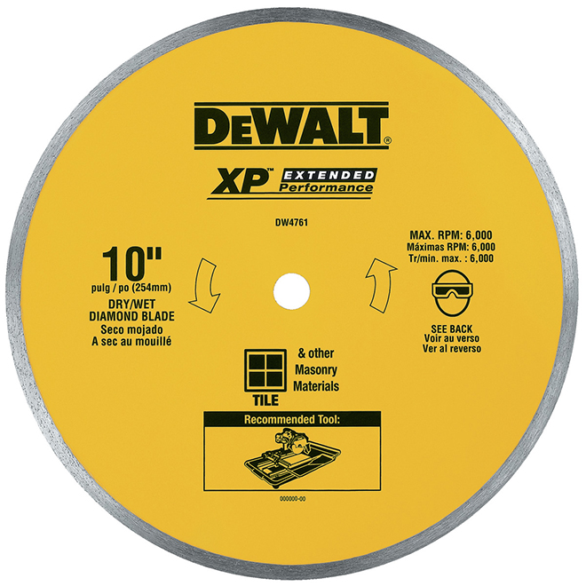 Lames pour carreaux de maçonnerie XP de DeWalt à haute performance, 4 po dia, matrice diamantée, coupe à sec et mouillée