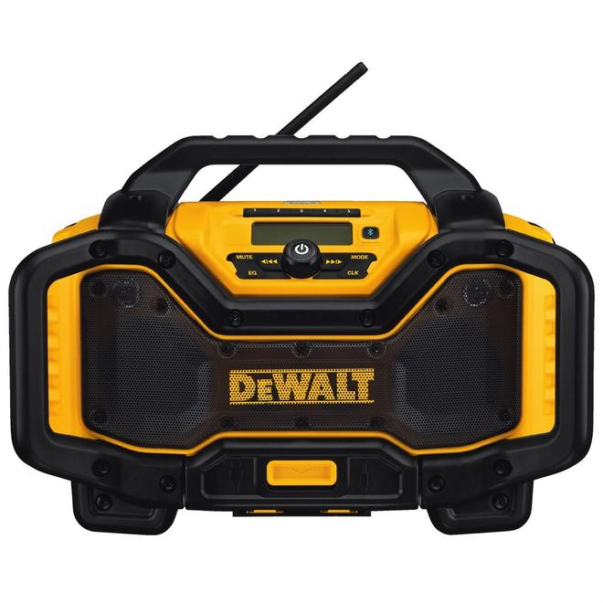 Chargeur radio de chantier DeWalt, compatible Bluetooth, ports de charge auxiliaires et USB 2,1 A, 2 prises