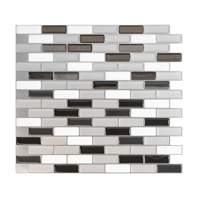 Tuiles murales autocollantes Murano Metallik de Smart Tiles de 2,4 pi², argent/noir/blanc, boîte de 4