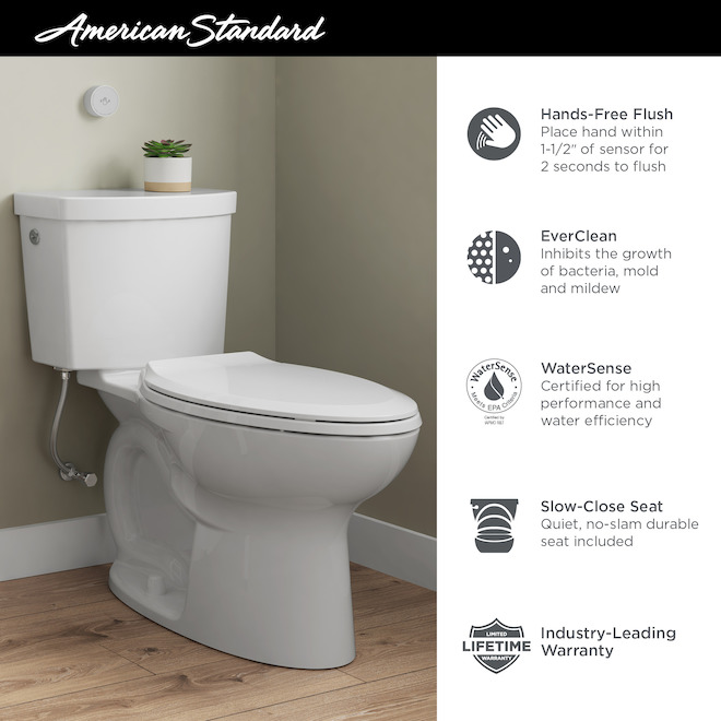 American Standard White Touchless Flush 2Piece Elongated Toilet 780AA709.020 RénoDépôt