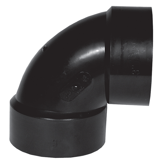 Coude Ipex à 90 degrés en plastique ABS noir de 1 1/2 po de diamètre