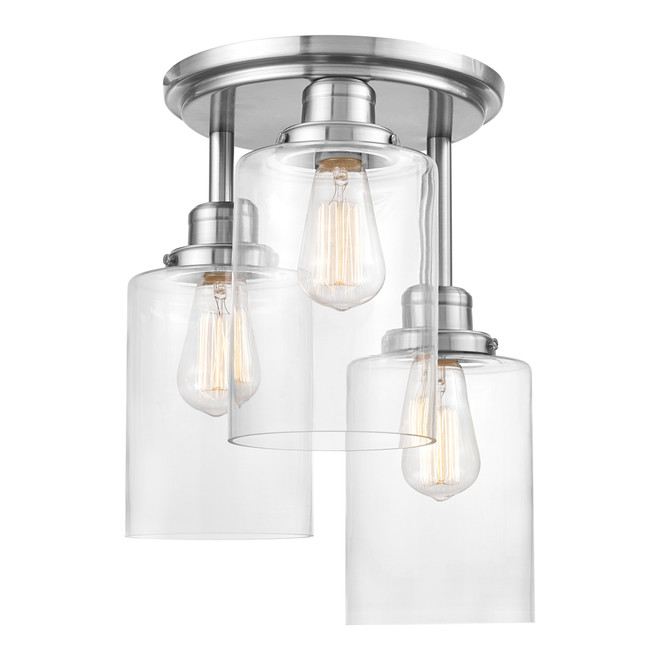 Globe Electric Annecy Semi-Flush Mount Ceiling Light - 3 Lights - 13-in - Glass/Metal - Brushed Steel