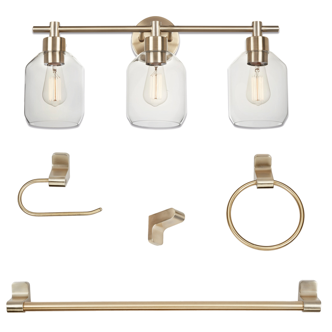 Globe Electric Vanity Light and Bathroom Accessories - Matte Brass - 5 Pieces