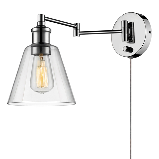 Globe Electric LeClair 2-in-1 Wall Sconce with Swing Arm - 9.5-in x 6.5-in - Metal/Glass - Chrome