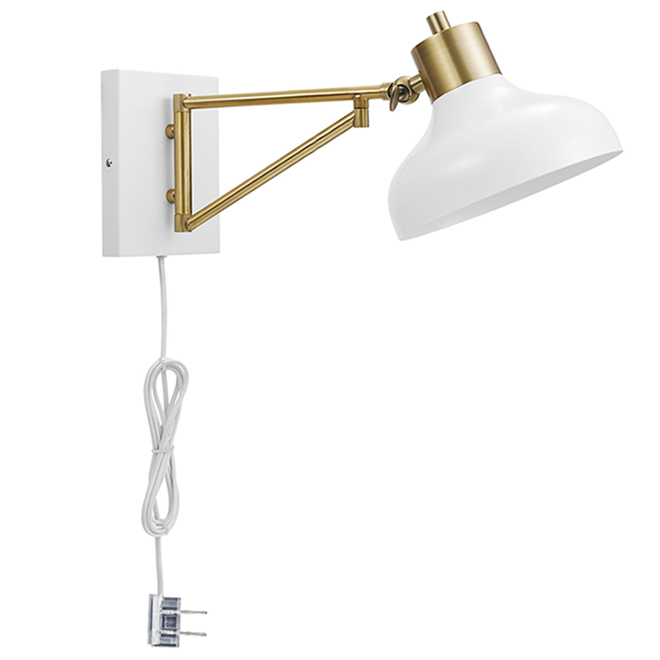 Globe Electric 2-in-1 Pivoting Wall Sonce - 1 Light - 7.5-in x 15.9-in - White and Brass