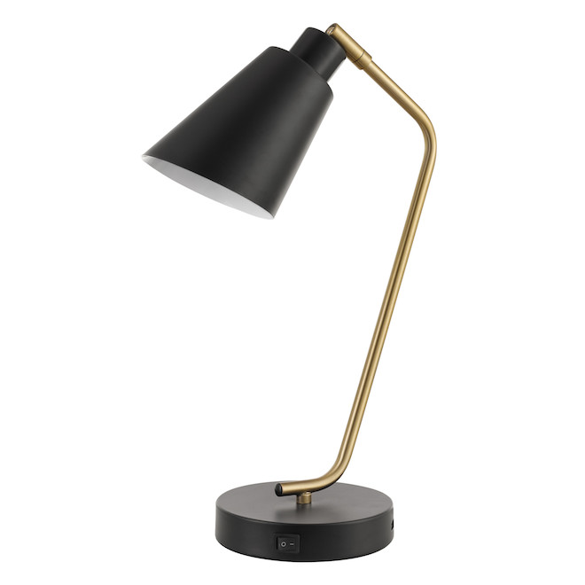 Lampe de bureau en métal Belmont de Globe Electric avec port USB, 17 po, noir et laiton