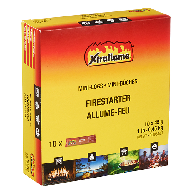 Xtraflame Mini Logs Fire Starter Wood Fibre and Wax - Burns up to 20 Minutes - Box of 10