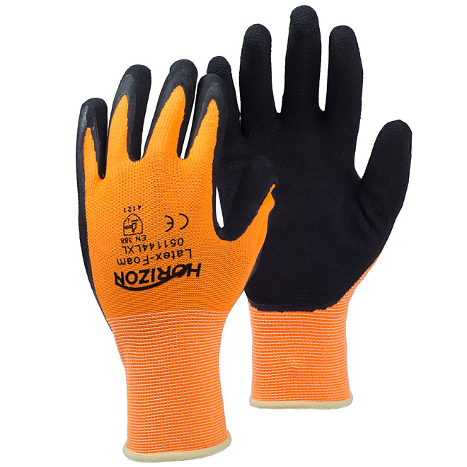 Horizon Men Black/Yellow Textured Latex Coated Work Gloves Extra
