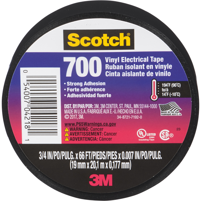 Scotch 700 Electrical Tape - 3/4'' x 66' - Black
