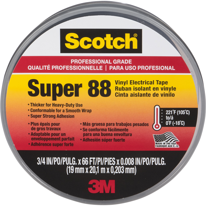 Scotch Super 88 Electrical Tape - 3/4'' x 66' - Black E