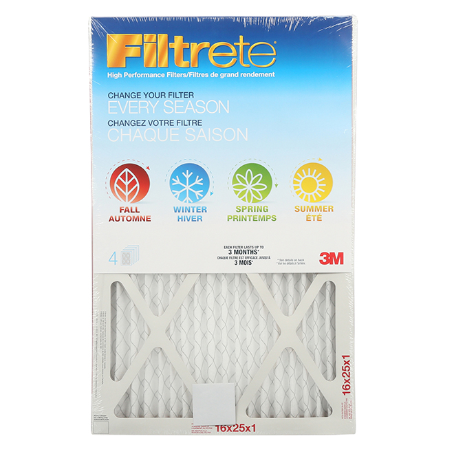 Filtrete 4-Season Allergen Filter 4-Pack (16-in x 25-in x 1-in) Electrostatic Pleated Air Filter