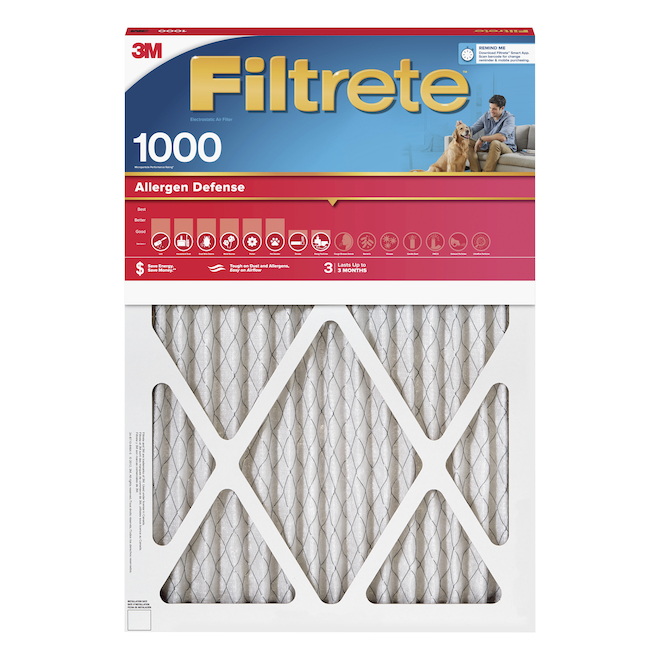 Filtre à air plissé Filtrete Clean Living Basic de 20 po x 25 po x 2 po (1/pqt)