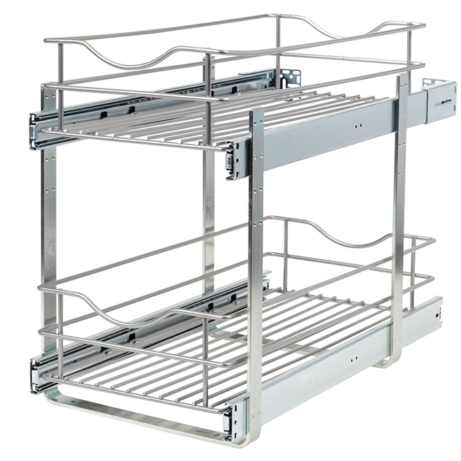 Real Solutions Double Pull-Out Basket - 11-in - Frosted Nickel