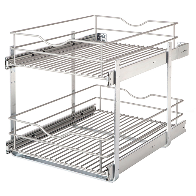 Real Solutions Double Pull-Out Basket - 17-in - Frosted Nickel