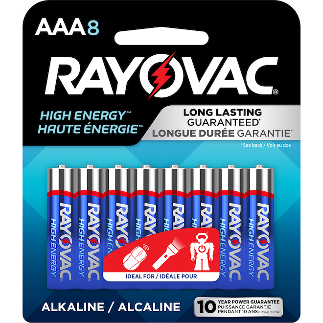 Piles alcalines AAA Rayovac Haute Énergie, (8-paquet)