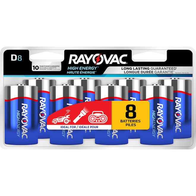 Piles alcalines AA Rayovac Haut Énergie, (8-paquet)