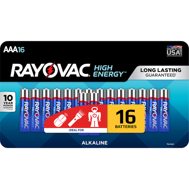 Piles alcalines AAA Rayovac, 16/pqt