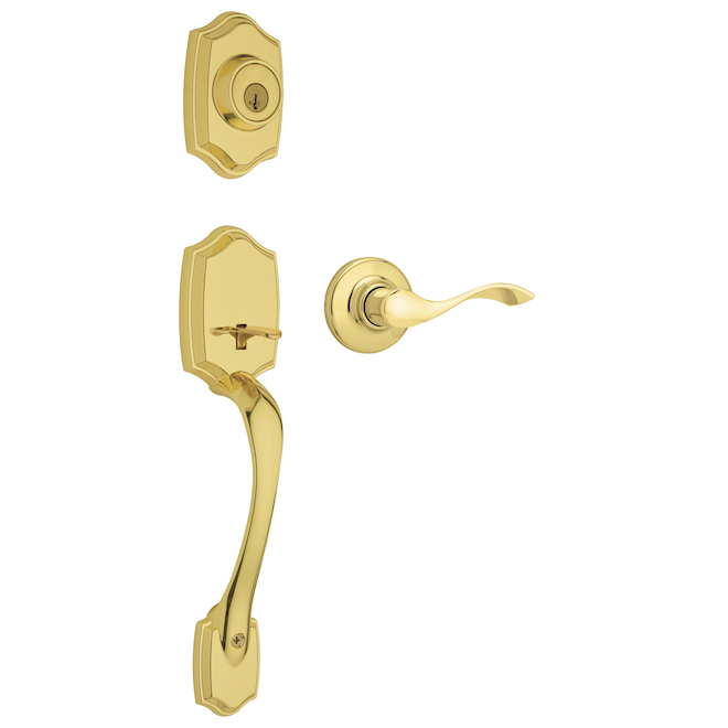 Weiser Brentwood Polished Brass SmartKey Entry Handleset with Belmont Lever