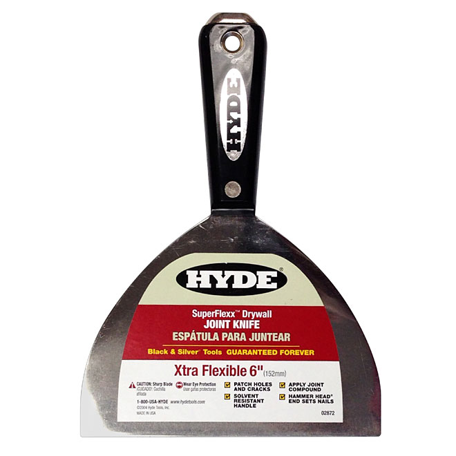 Couteau à joints flexible Black & Silver Superflexx de Hyde, lame en acier dur, manche en nylon, 6 po l.