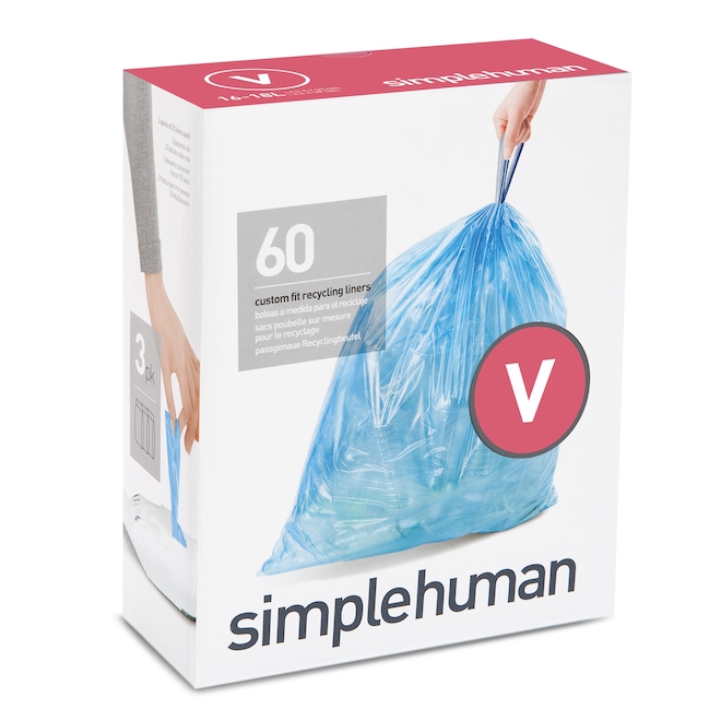 simplehuman Code H 30-35-Liter Blue Custom-Fit Recyclable Liners - 240 ct