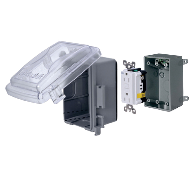 Boîte électrique intérieure ou extérieure Reddot à une prise en PVC clair rectangulaire résistant aux intempéries