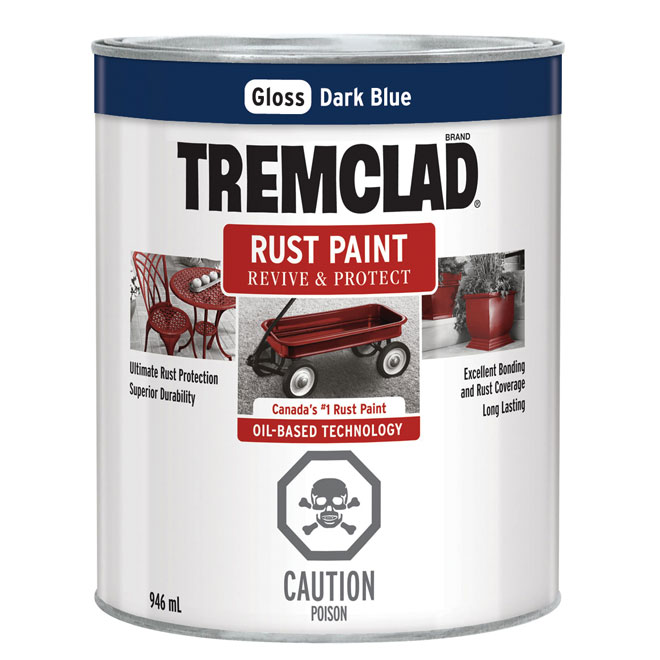 Tremclad Rust Paint 946 ml Dark Blue Gloss Finish 254916 RénoDépôt