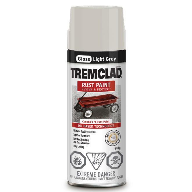 Tremclad Oil-based Metal Rust Spray Paint - Gloss - Light Grey - 340 g ...