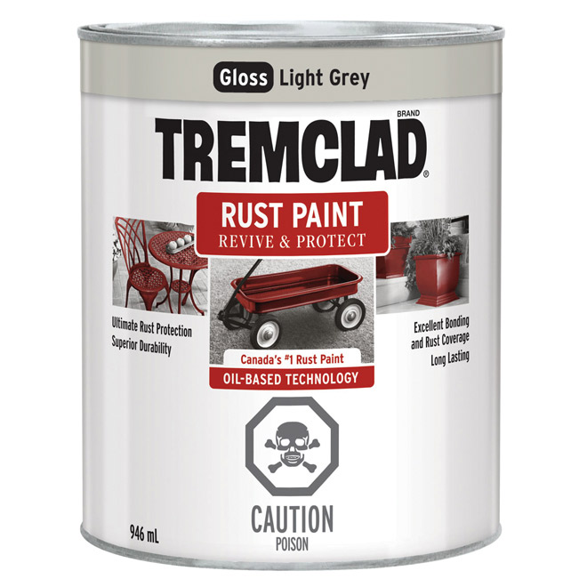 Tremclad Rust Paint 946 ml Light Grey Gloss Finish 254914 Réno