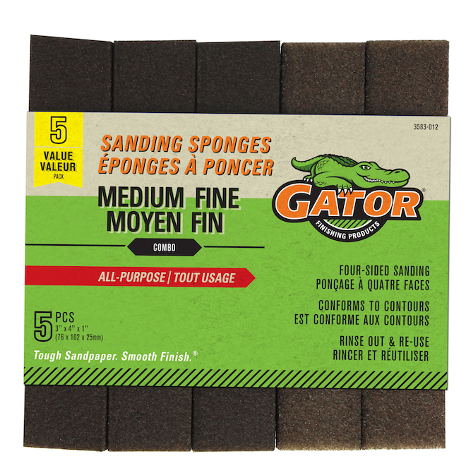 Gator Multi-Surface Sanding Sponges - Multi-Grade Grit - Abrasive Foam -  5-in L x 3-in W - 2 Per Pack