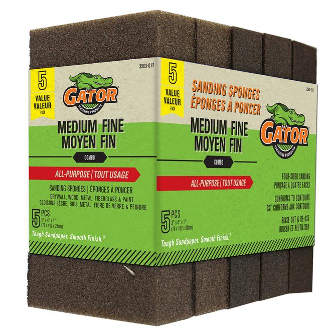 Gator Multi-Surface Sanding Sponges - Multi-Grade Grit - Abrasive Foam -  5-in L x 3-in W - 2 Per Pack