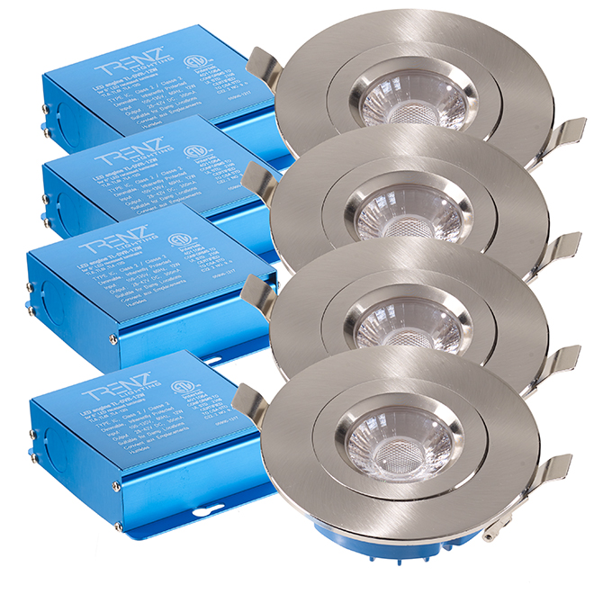 Trenz Retina LED Recessed Light Kit - Dimmable - 60 W - 4-in - Brushed Nickel - 4-Pack