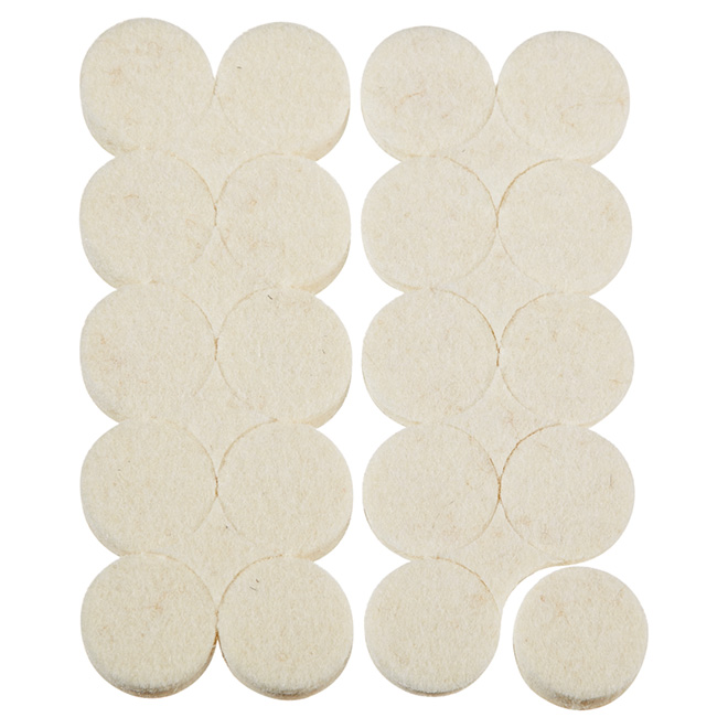 Flexi-Felt Wool Pads - Self-Adhesive - Beige - 20 Per Pack - 3/4-in dia