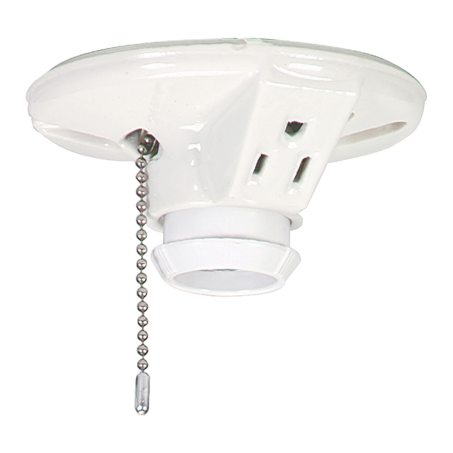Eaton Pull-Chain Lamp Holder - White Porcelain - 660-watt - 250-volt