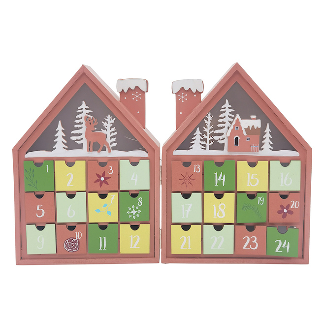 Décoration de table Holiday Living de 9,84 po, calendrier en bois