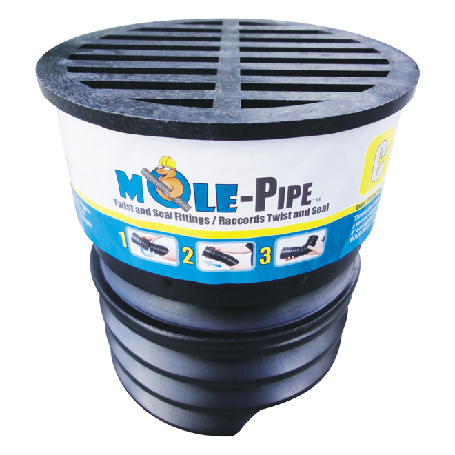Reln Mole-Pipe Twist and Seal Drain Cap - Polypropylene - Black - 4-in L x 4-in dia