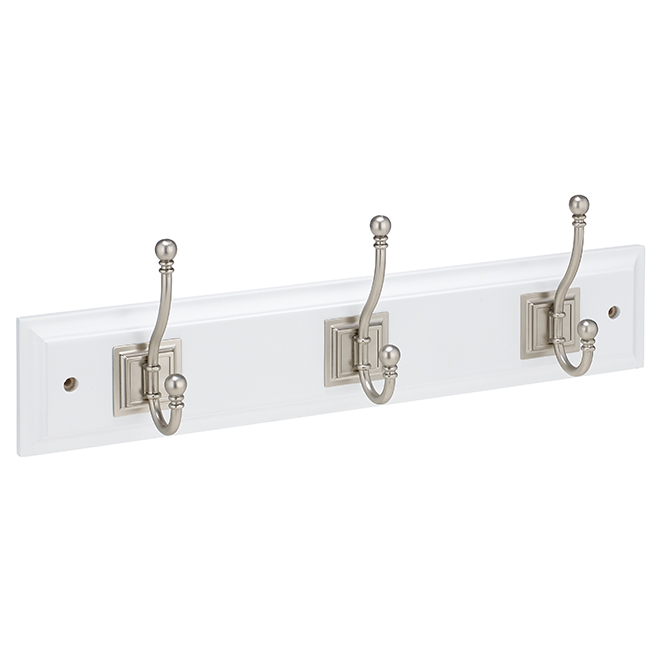 Richelieu 3-Hook Wooden Coat Rack - 18-in - White and Brushed