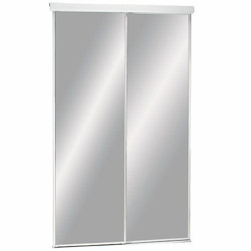 Porte de placard coulissante économique Colonial Elegance, 48 po l. x 80 1/2 po H., cadre en métal, miroir, blanche