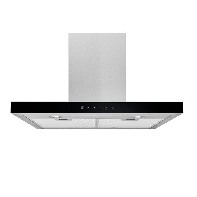 Broan 30-in Stainless Steel with Black Glass Convertible Wall-Mounted T-Style Chimmey Range Hood