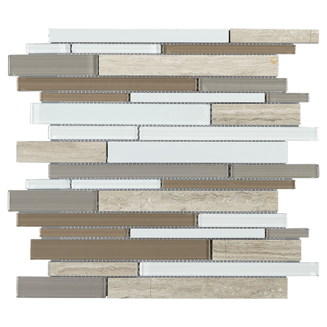 Troy Collection Emporia Mosaic Backsplash Wall Tiles - Cream and Brown for Indoor Use - 12-in L x 12-in W