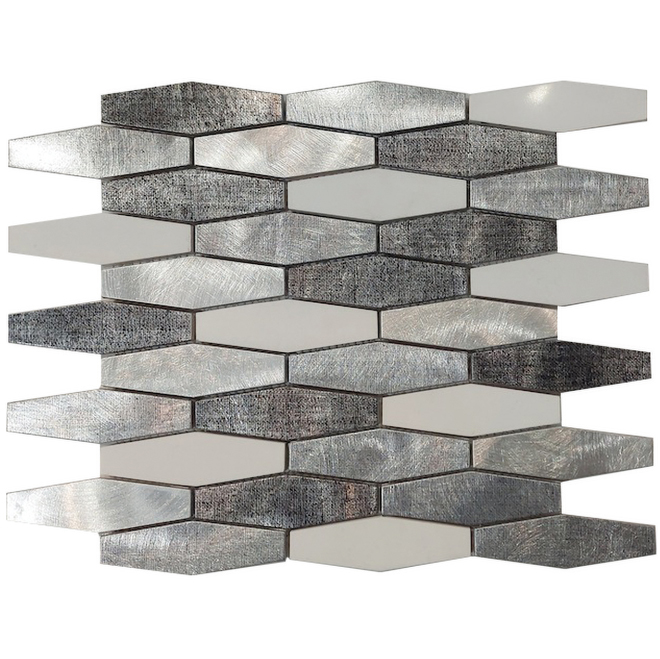 Carreau pour plancher mosaïque en acier Avenzo TruStone, hexagonal allongé, 10,44 po x 12 po, argent