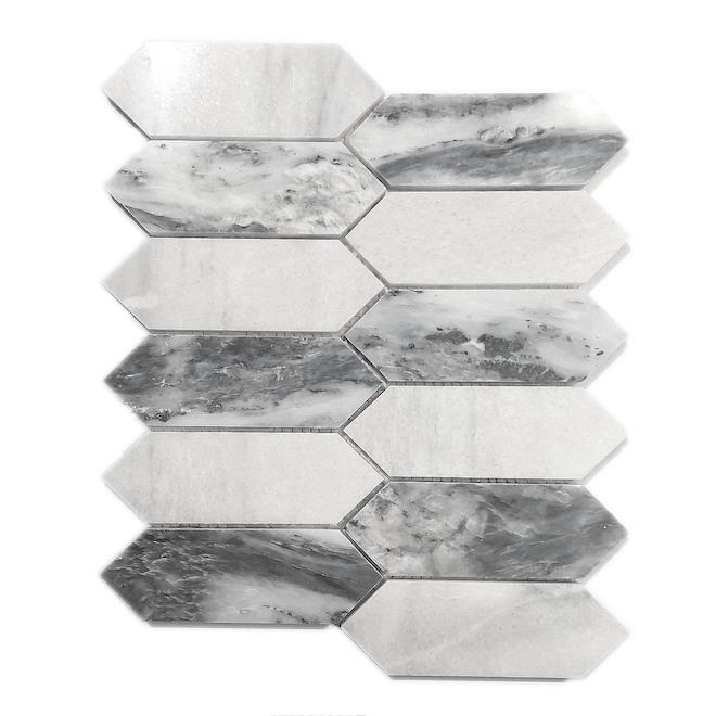 Mosaïque de carreaux de en diamant Avenzo TruStone, 12,1 po x 12 po, marbre blanc et gris