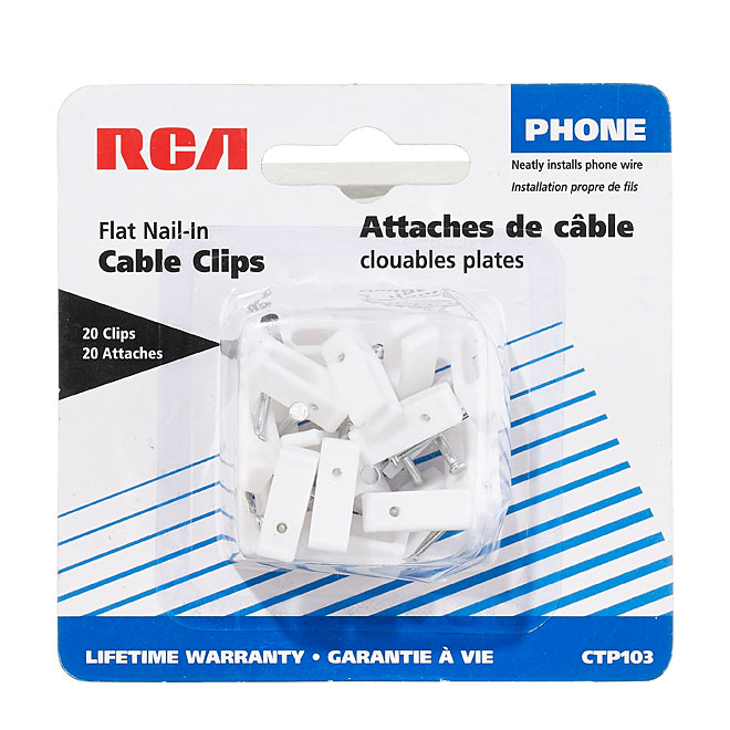 RCA Flat Nail-In Cable Clips - White - 20/Pack CTP103R