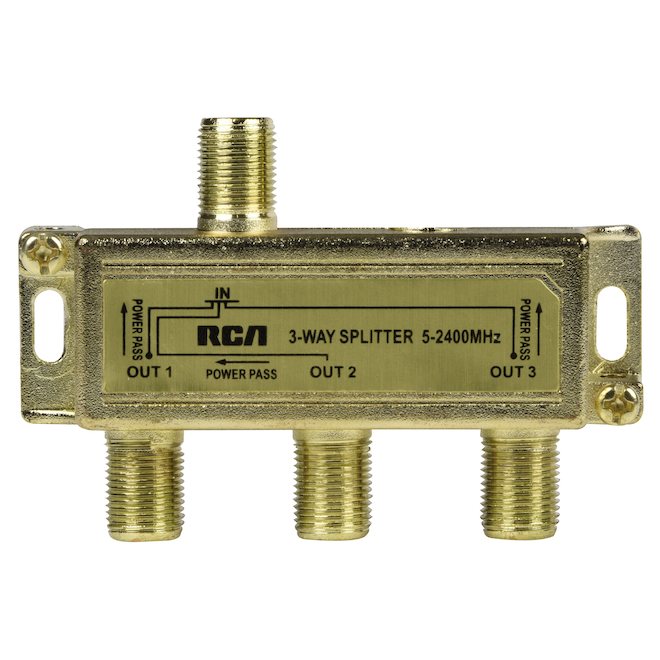 RCA 3- Way Coaxial Cable Splitter 2.4 GHz - Gold CVH483R | Réno-Dépôt