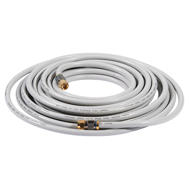 Câble coaxial RG6 de haute qualité RCA, gris, type F mâle à mâle, 25 pi  CDH25QCF