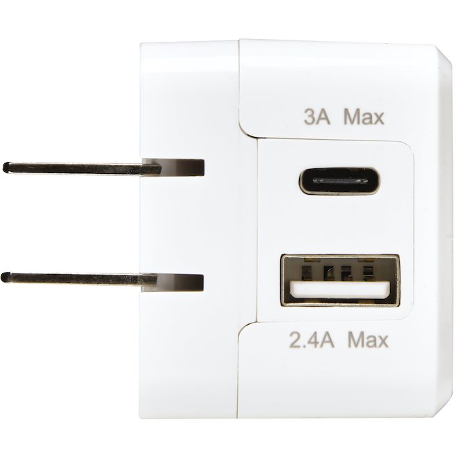 Chargeur mural double USB et USB-C Jensen, blanc