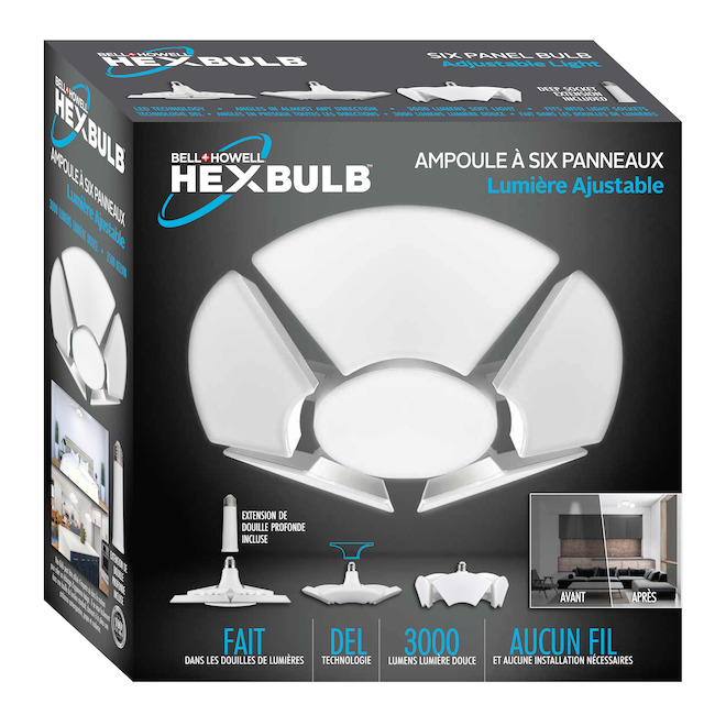 Ampoule hexagonale Bell & Howell, ampoule à 6 panneaux, lumière réglable