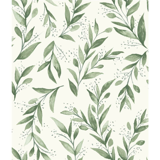 Papier peint autocollant Magnolia Home de RoomMates, branches d'olivier, 198 po x 20,5 po, vert