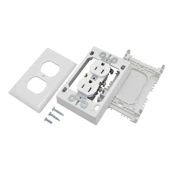 Plastic Box and Power Outlet - 4 x 2" - White