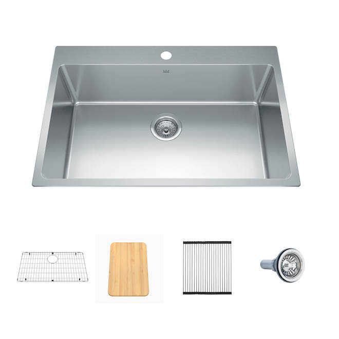 Kindred Single Stainless Steel Sink with Grid - 30.9-in x 20.9-in